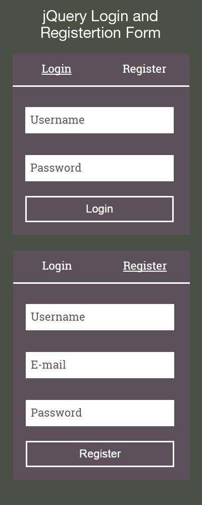jquery login and registration form